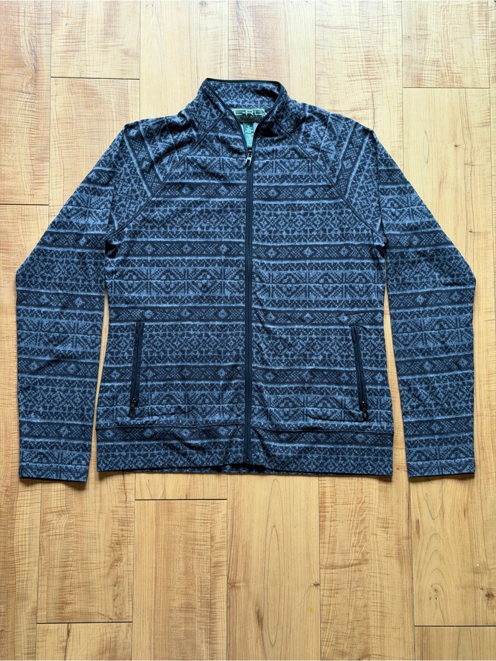 Lauren Ralph Lauren L-RL Active Zip Up Jacket Gray Nordic Print Stretch Medium